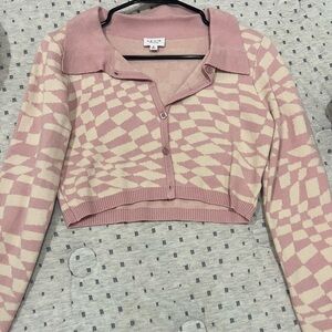 cropped long sleeve collared sweater